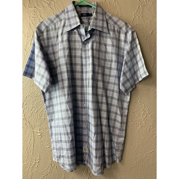 Lincs David Chu Blue Check Short Sleeve Button Down Egyptian Cotton Size Medium - Picture 2 of 4